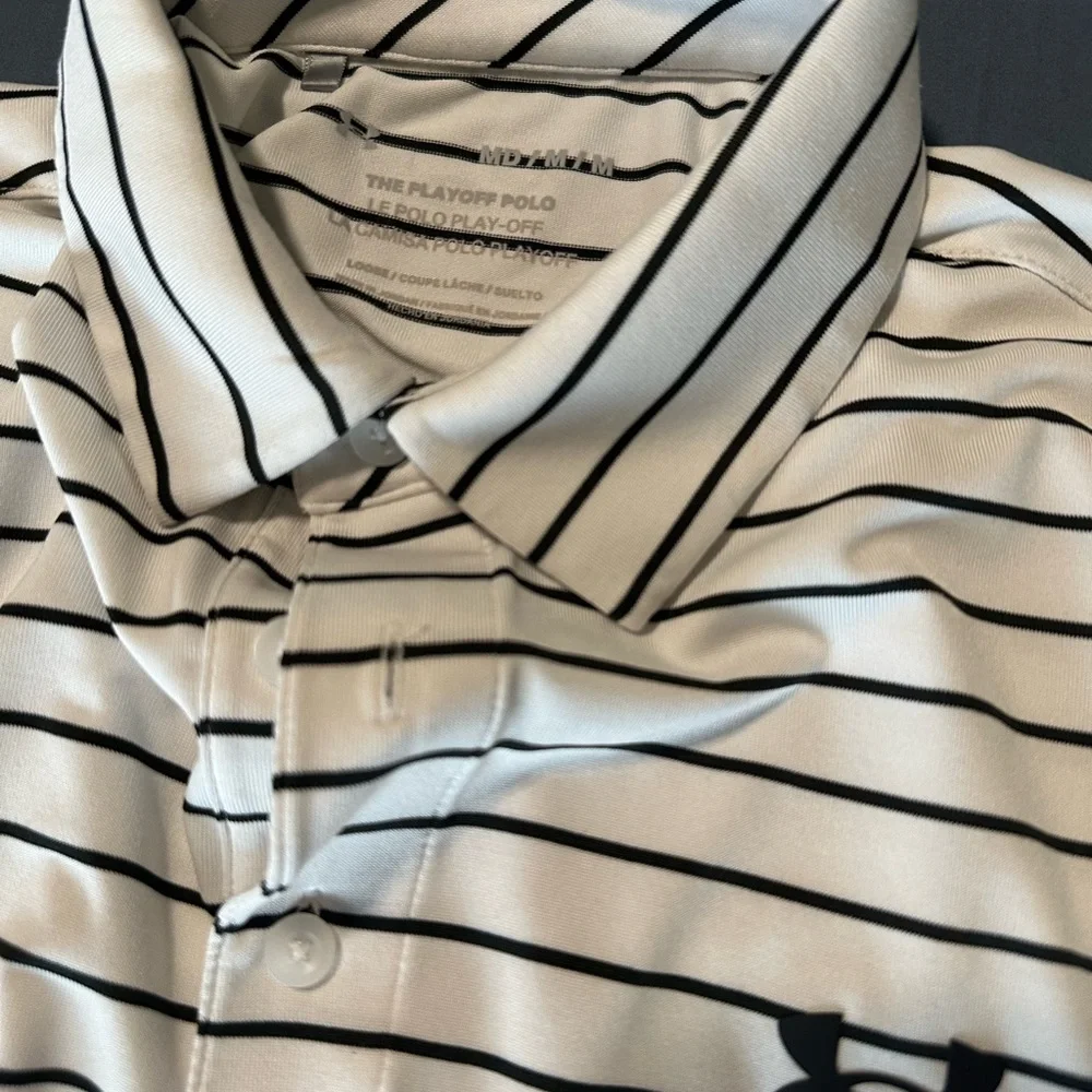Under Armour Men's Striped Golf Polo Shirt - Black and White - Picture 3 of 3